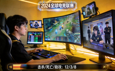 电竞赛事直播画面 - 选手在电脑前激烈操作